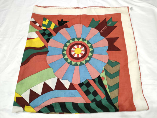 HERMES Carre Jean Carre 140 Cashmere Silk Horse Print Scarf