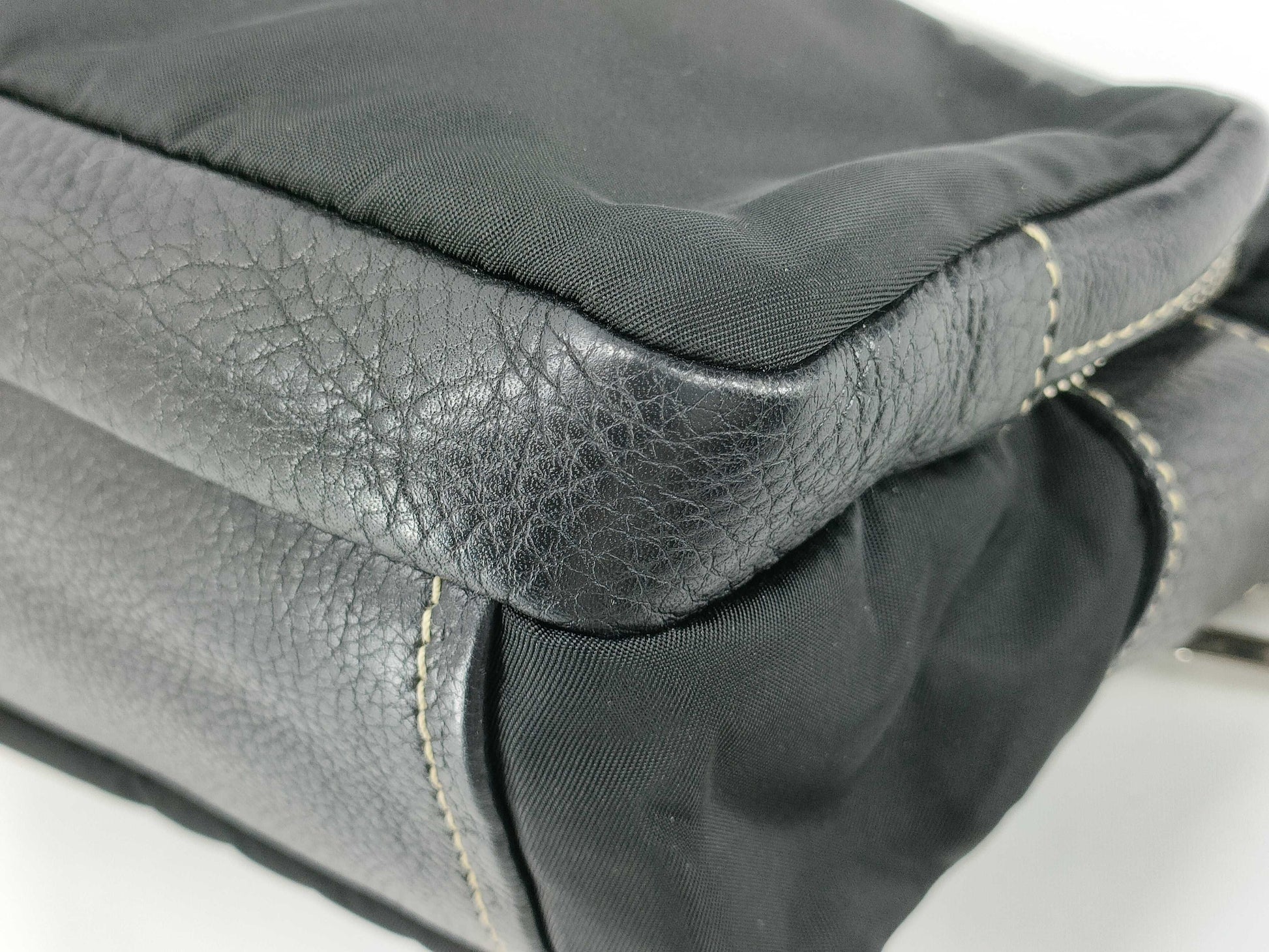 PRADA Nylon Prada Tessuto x Leather Shoulder Bag Black Shoulder Bag