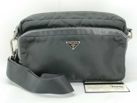 PRADA Nylon Prada Tessuto x Leather Shoulder Bag Black Shoulder Bag