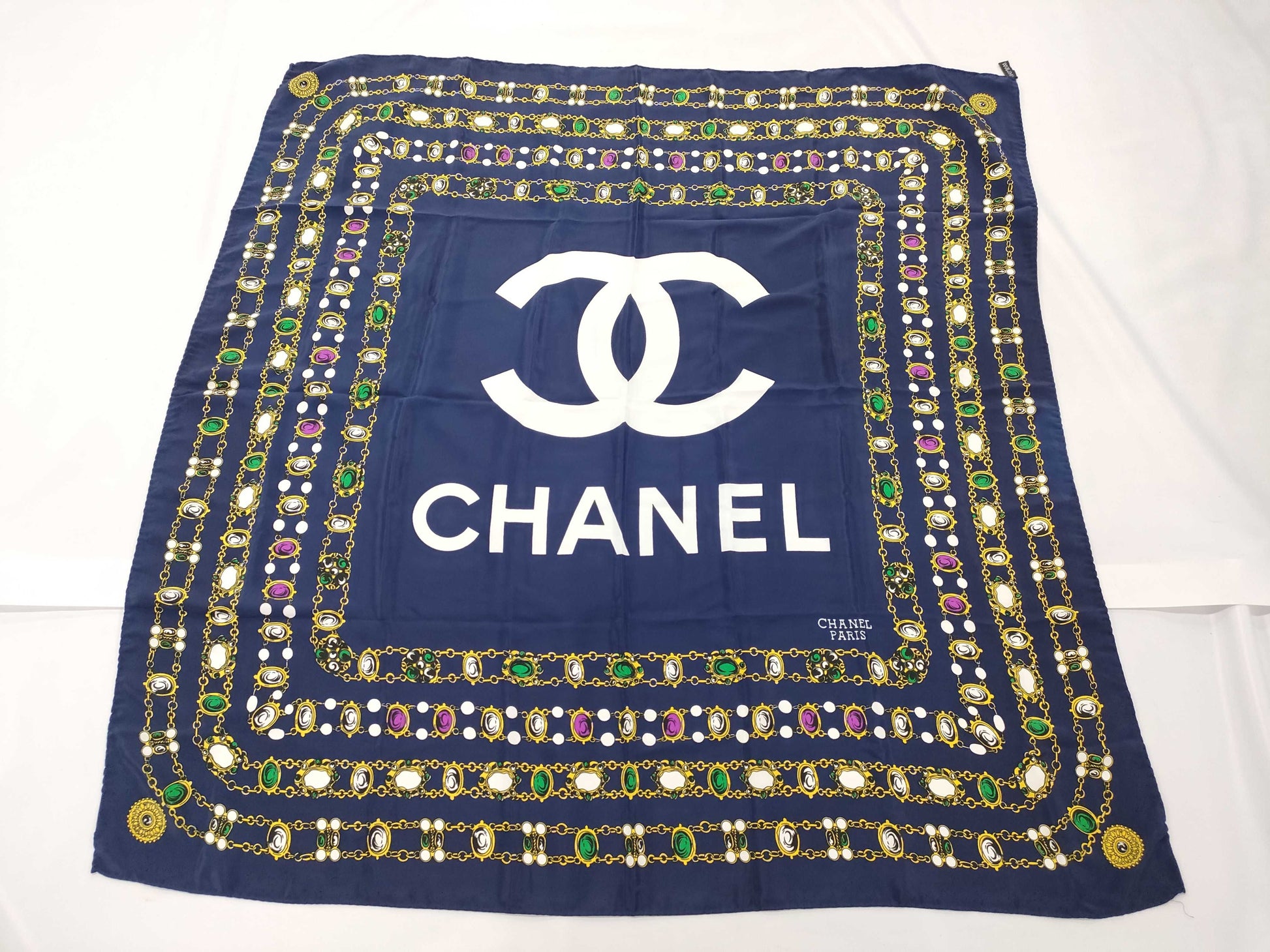 CHANEL Silk Scarf Navy