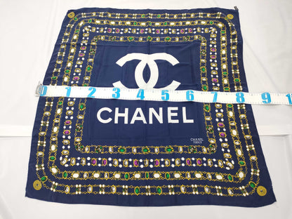 CHANEL Silk Scarf Navy