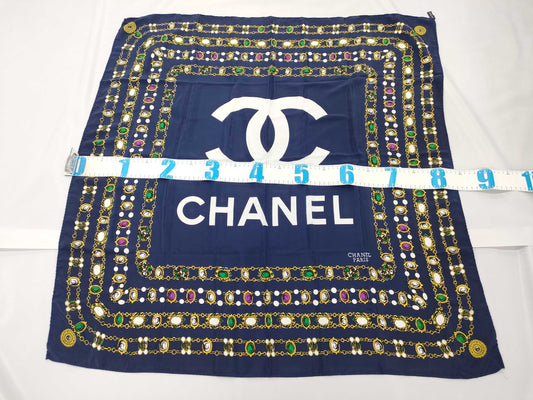 CHANEL Silk Scarf Navy
