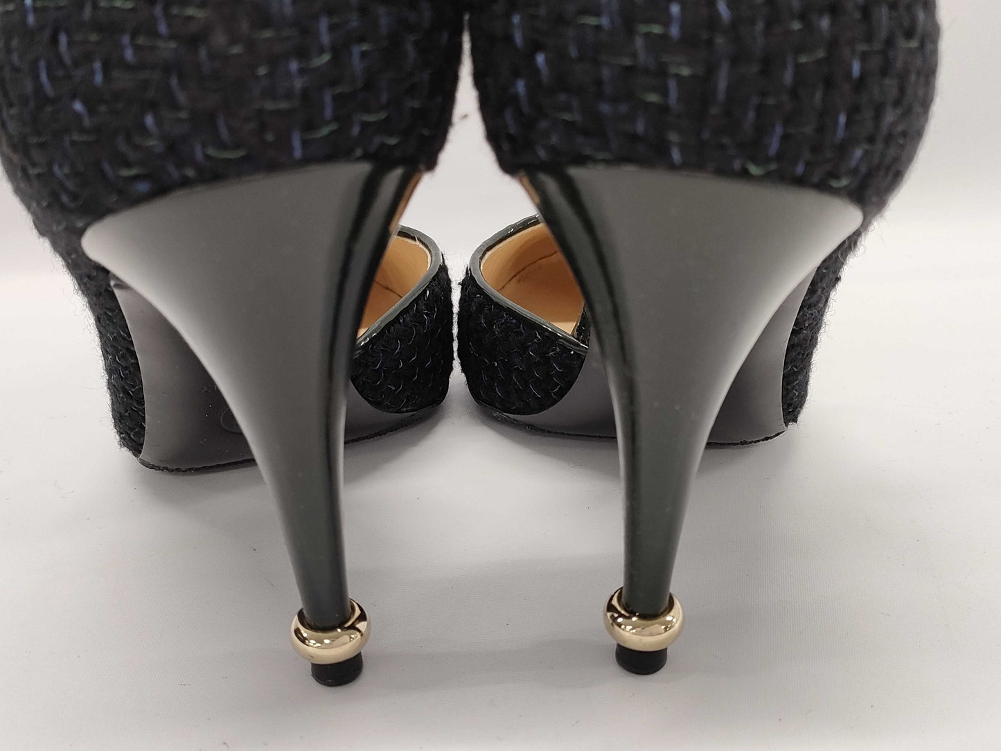 CHANEL Tweed Pumps with Coco Mark, Heel 36.5cm