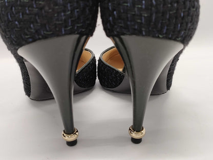 CHANEL Tweed Pumps with Coco Mark, Heel 36.5cm