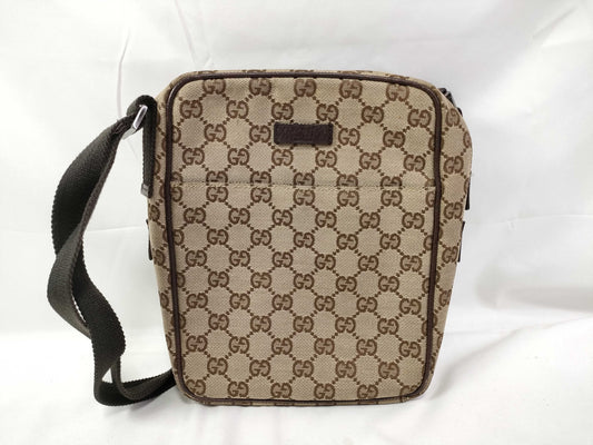GUCCI Gucci Shoulder Bag GG Canvas 122759 Brown Leather Shoulder Bag