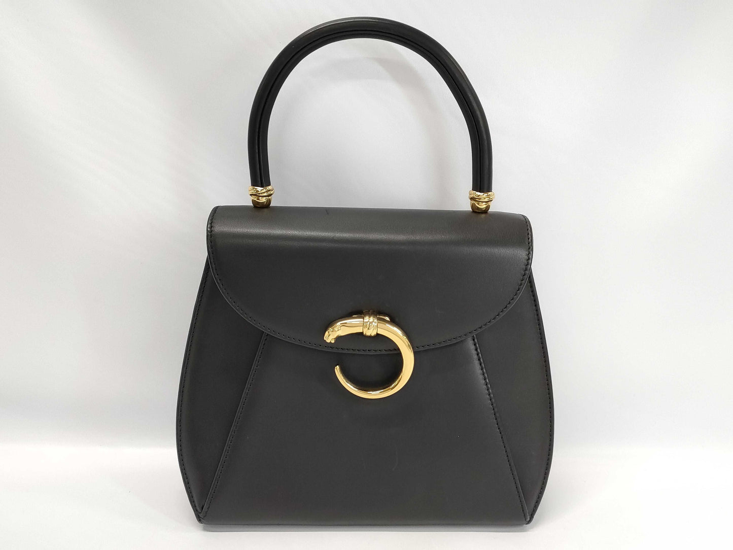 Cartier Panther Leather Black Top Handle Handbag