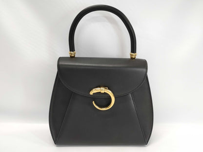Cartier Panther Leather Black Top Handle Handbag