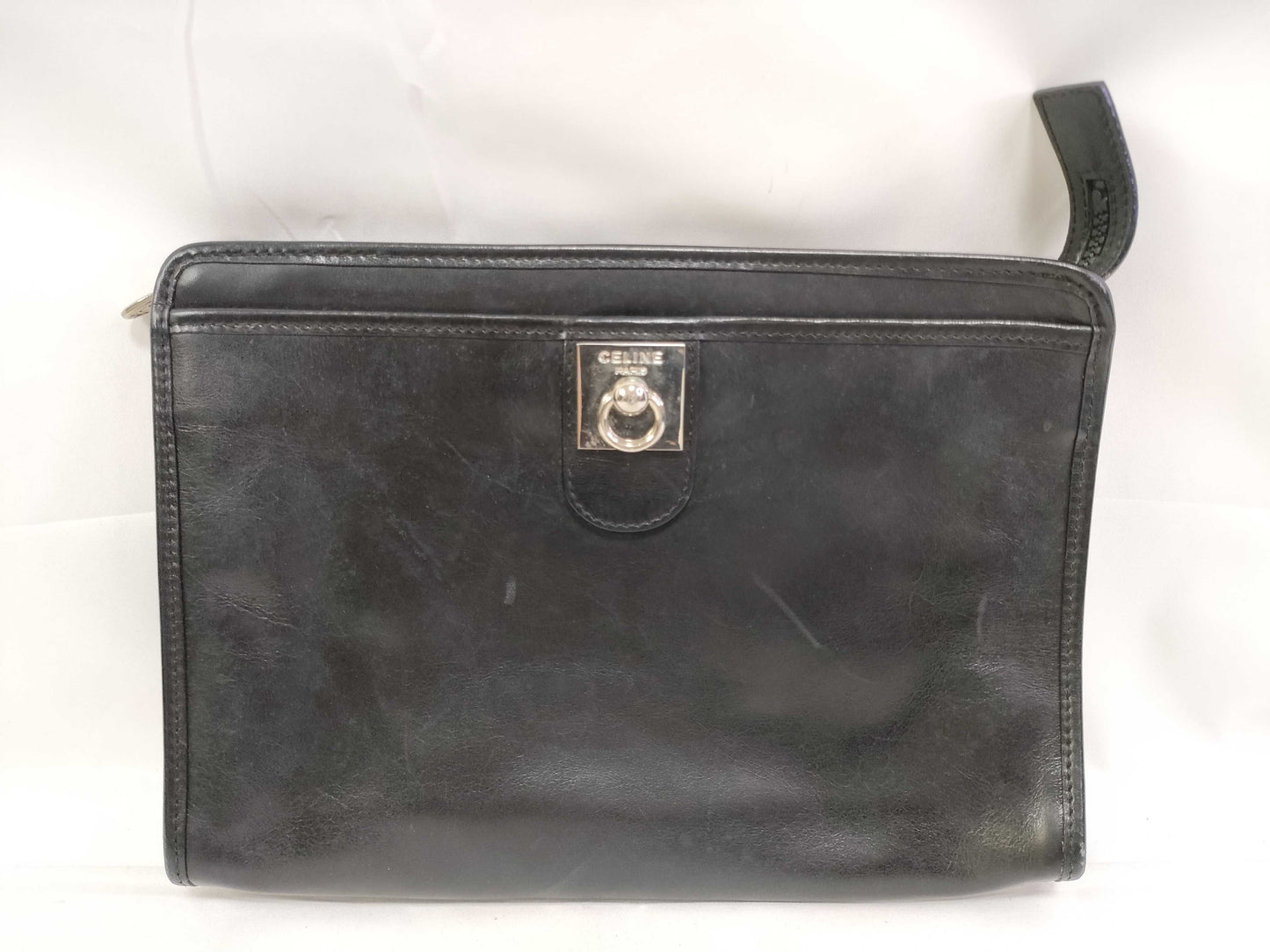 CELINE Gancini Clutch Bag in Black Leather