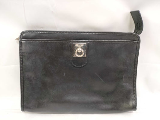 CELINE Gancini Clutch Bag in Black Leather