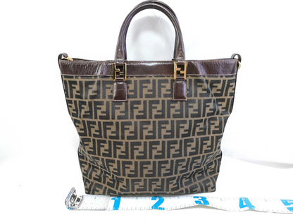 FENDI Zucca Canvas Leather Tote Bag