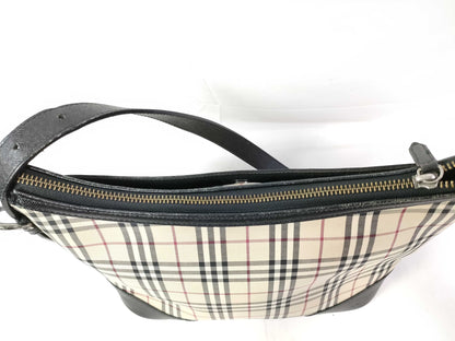 BURBERRY Nova Check Canvas Black Leather Shoulder Bag