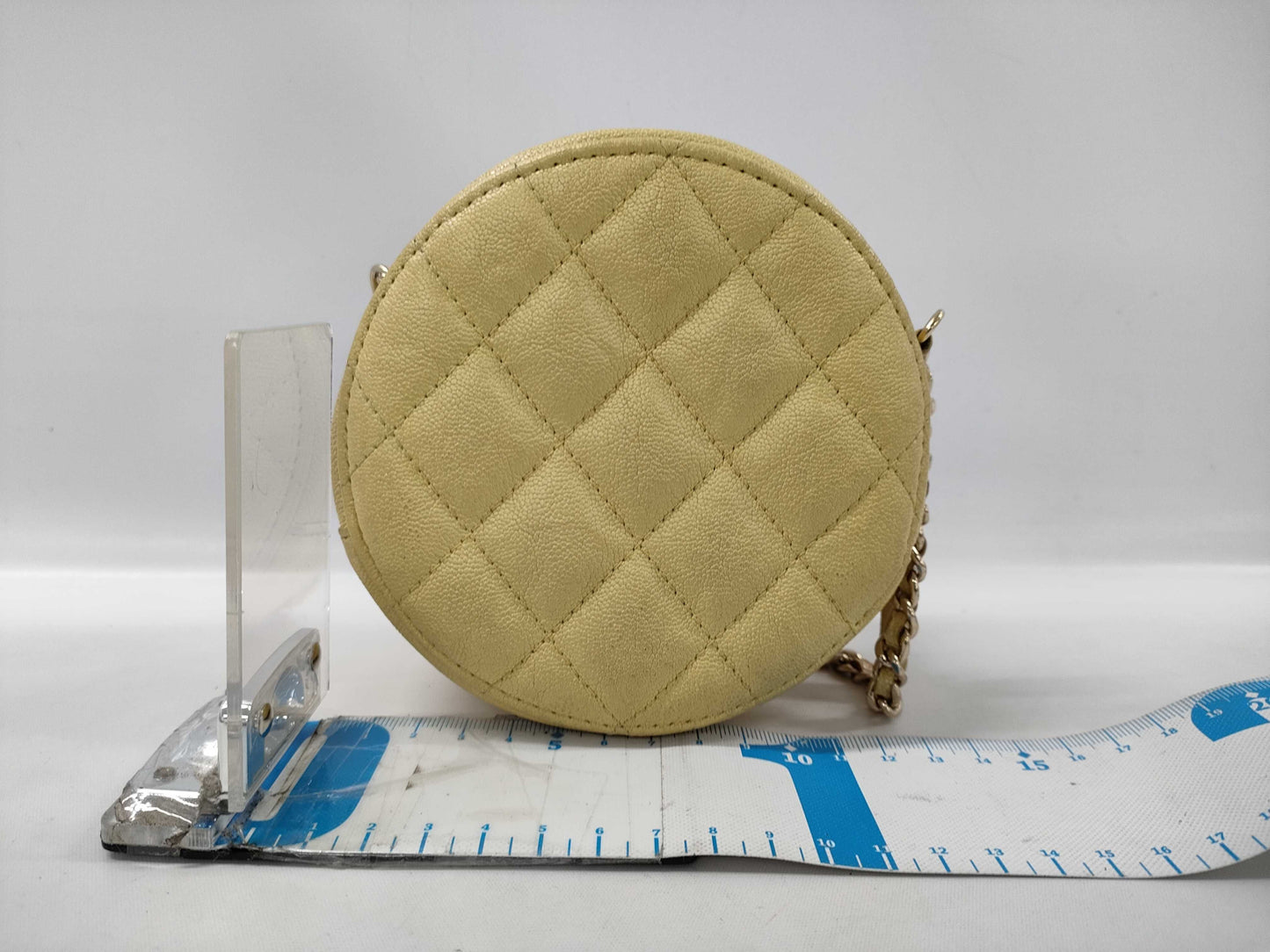 CHANEL Caviar Matelasse Round Chain Shoulder Bag with Seal Card