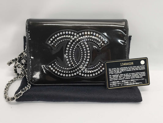 CHANEL Enamel Coco Mark Rhinestone Wallet