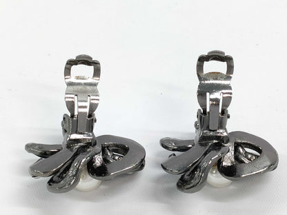 CHANEL Camellia F Pearl Rhinestone Earrings with Rice