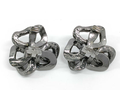 CHANEL Camellia F Pearl Rhinestone Earrings with Rice