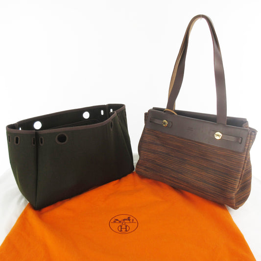 HERMES Cabas PM Handbag with H Stamp, Vibrato Leather, Brown, Gold Hardware, Handbag, Shoulder Bag, Tote Bag