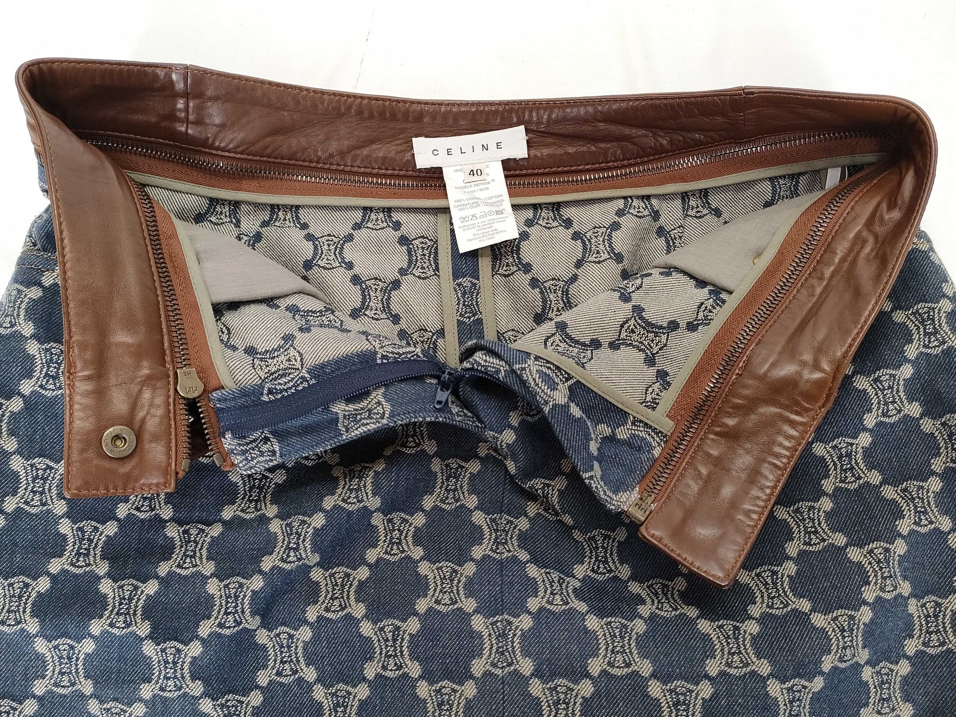 CELINE Paris Macadam Leather Piping Skirt