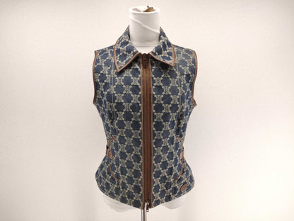 CELINE Paris Macadam Leather Piping Vest Top