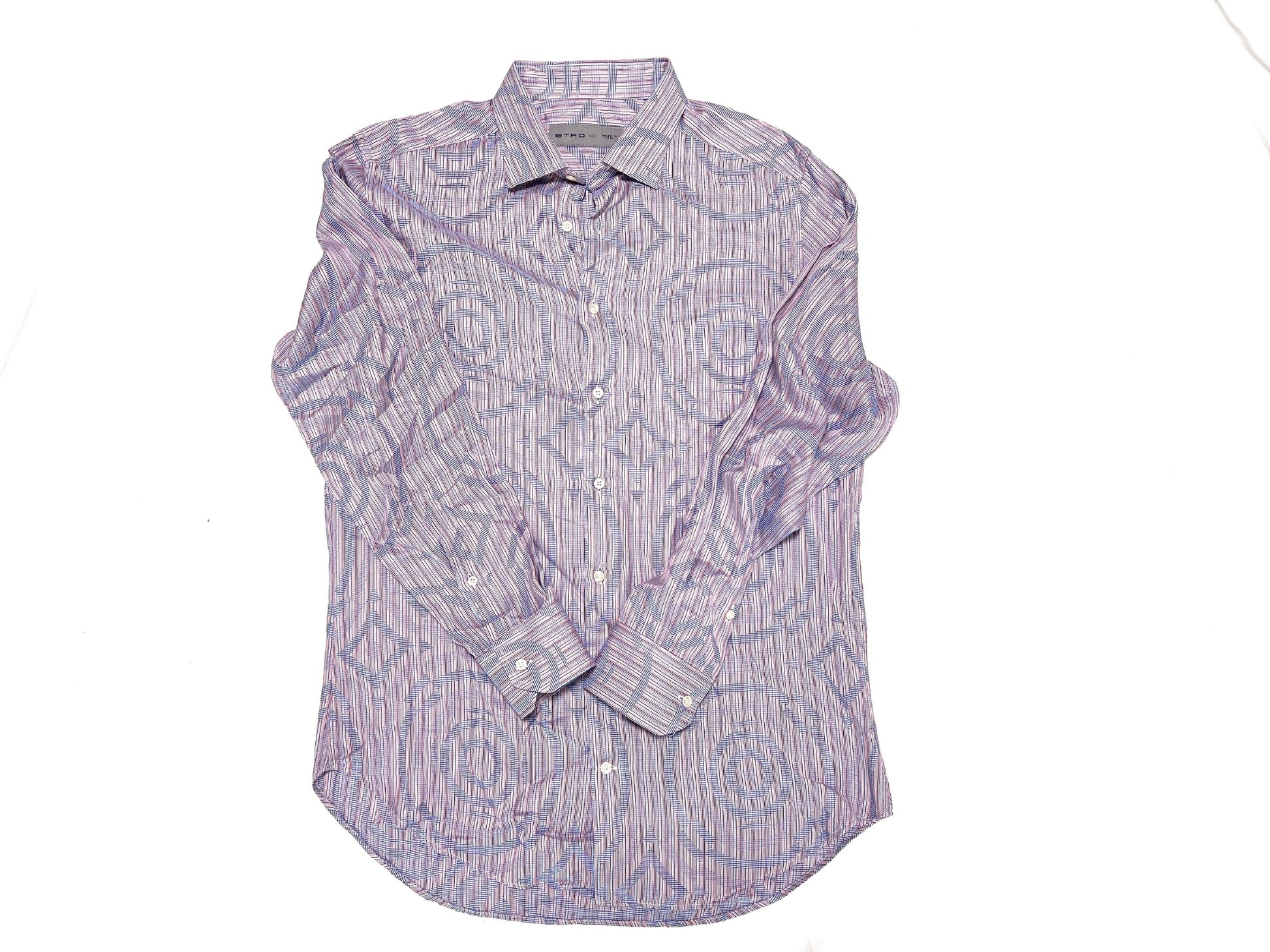 ETRO Geometric Print Long Sleeve Striped Pastel Color Shirt, Size 41, Made in Italy