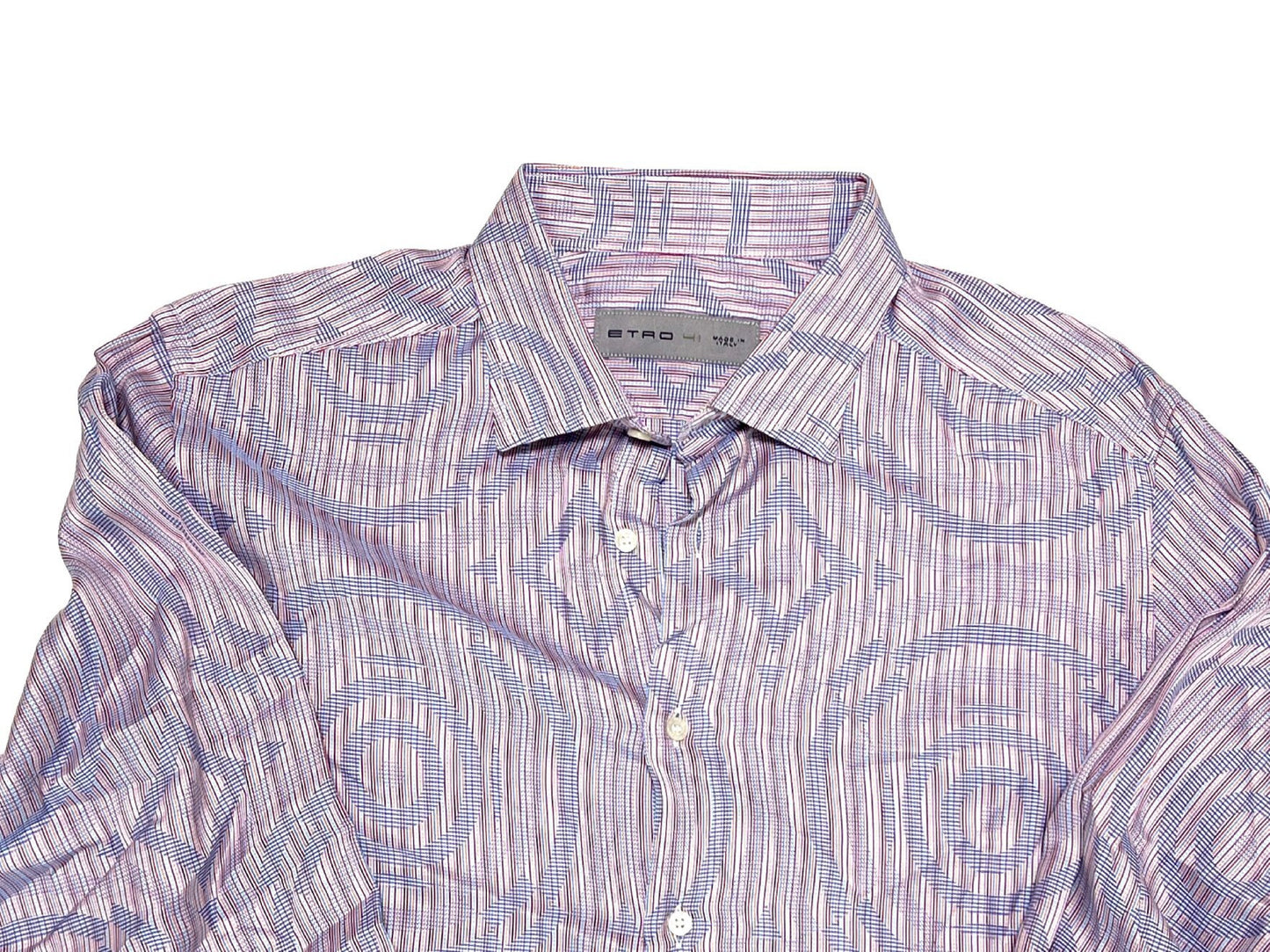 ETRO Geometric Print Long Sleeve Striped Pastel Color Shirt, Size 41, Made in Italy