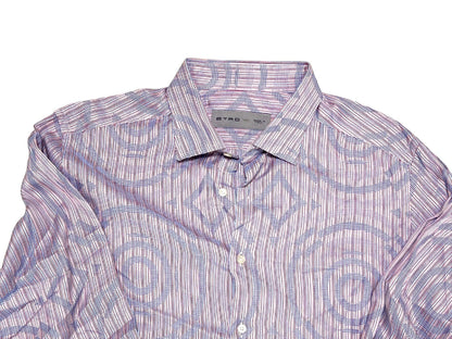 ETRO Geometric Print Long Sleeve Striped Pastel Color Shirt, Size 41, Made in Italy