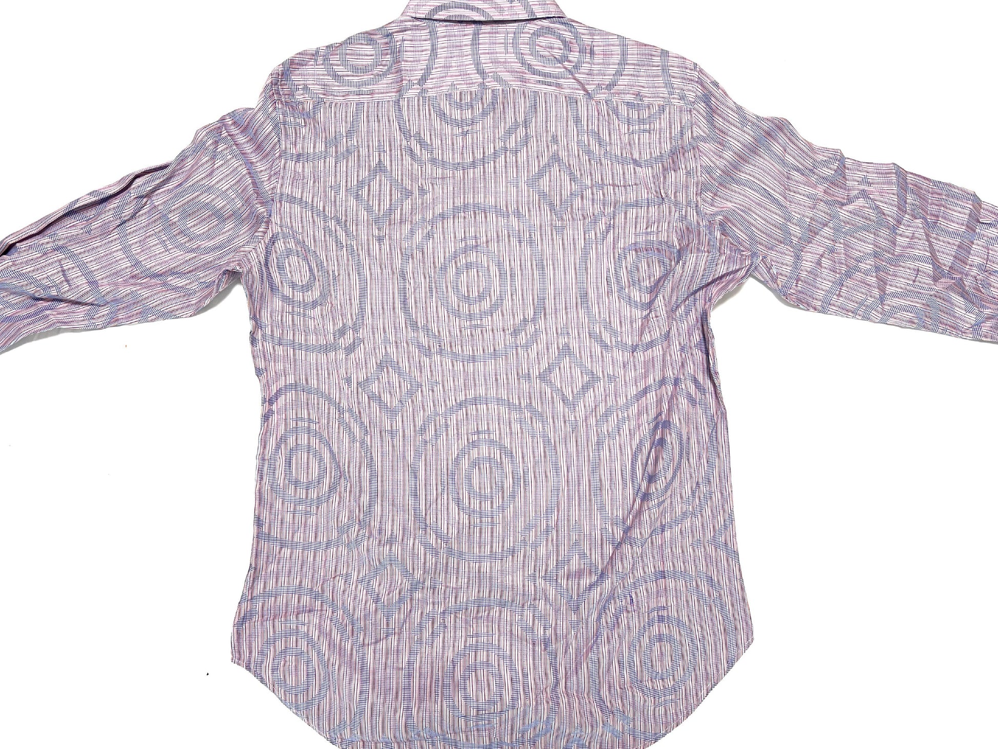 ETRO Geometric Print Long Sleeve Striped Pastel Color Shirt, Size 41, Made in Italy