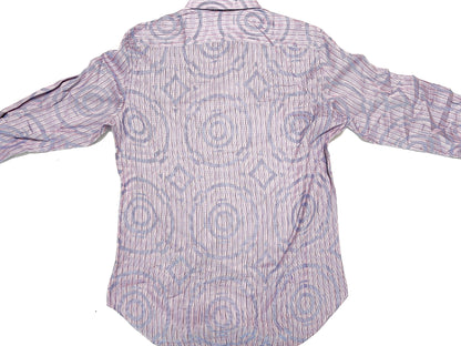 ETRO Geometric Print Long Sleeve Striped Pastel Color Shirt, Size 41, Made in Italy