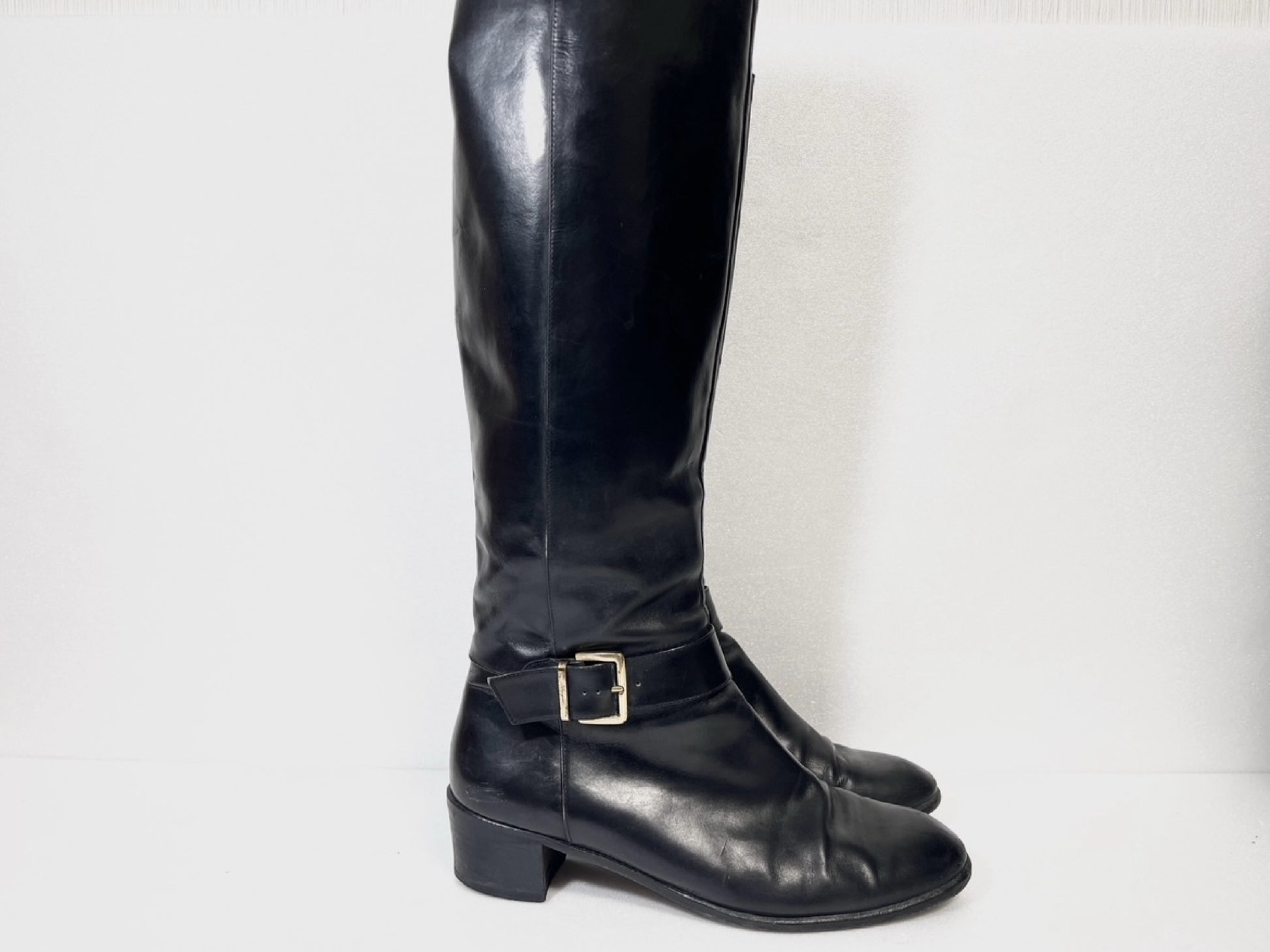 Salvatore Ferragamo Side Zip Leather Long Boots Black Size 6 1/2 Other Shoes