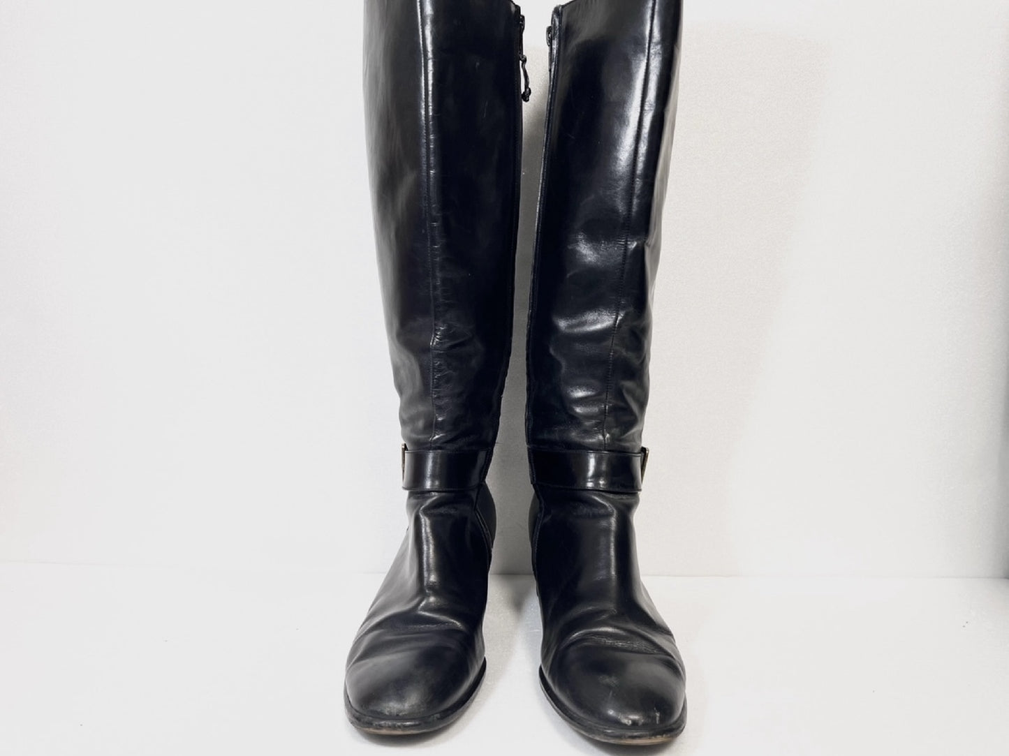 Salvatore Ferragamo Side Zip Leather Long Boots Black Size 6 1/2 Other Shoes