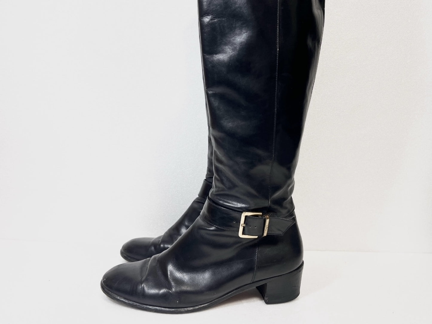 Salvatore Ferragamo Side Zip Leather Long Boots Black Size 6 1/2 Other Shoes