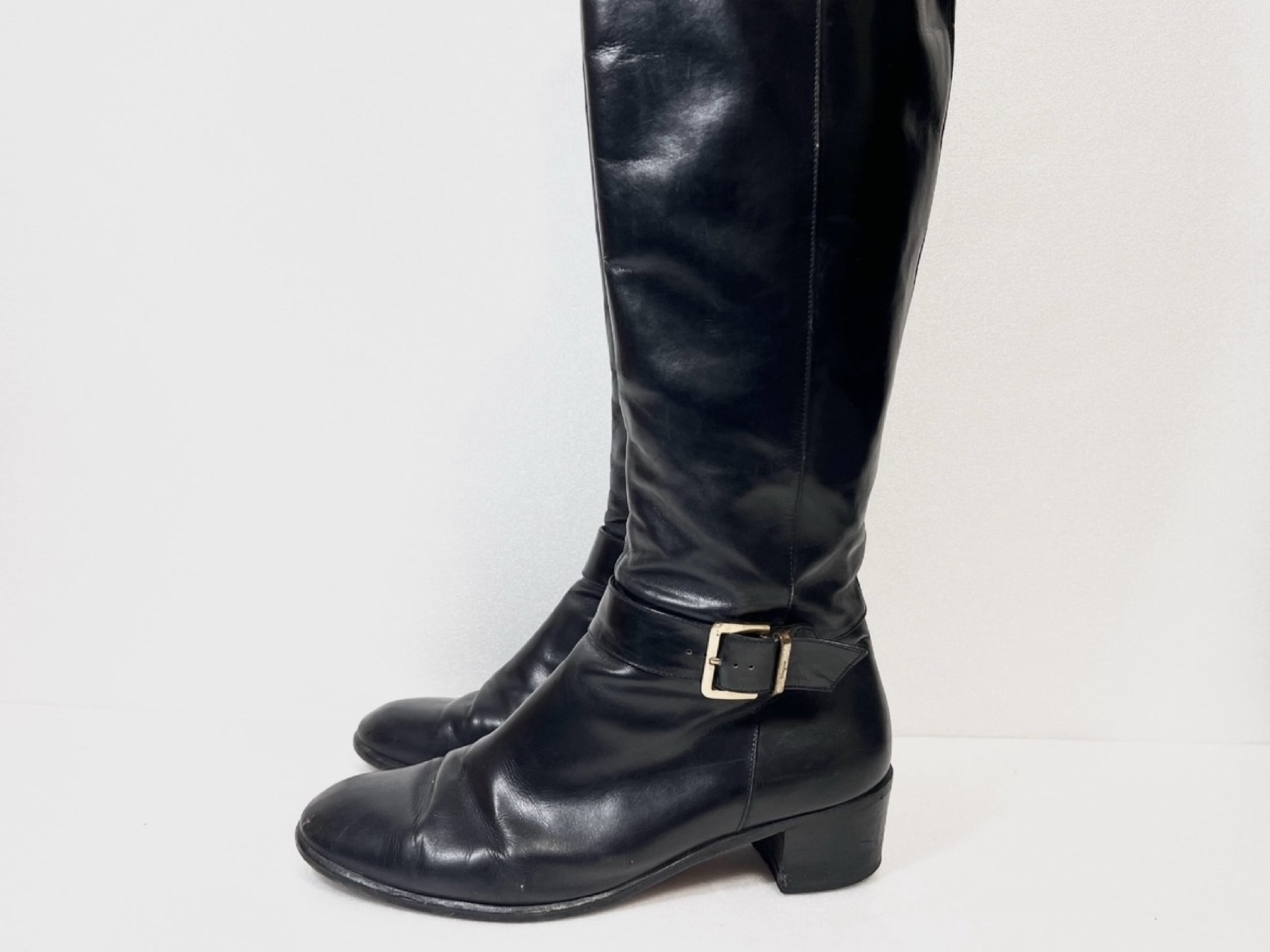 Salvatore Ferragamo Side Zip Leather Long Boots Black Size 6 1/2 Other Shoes