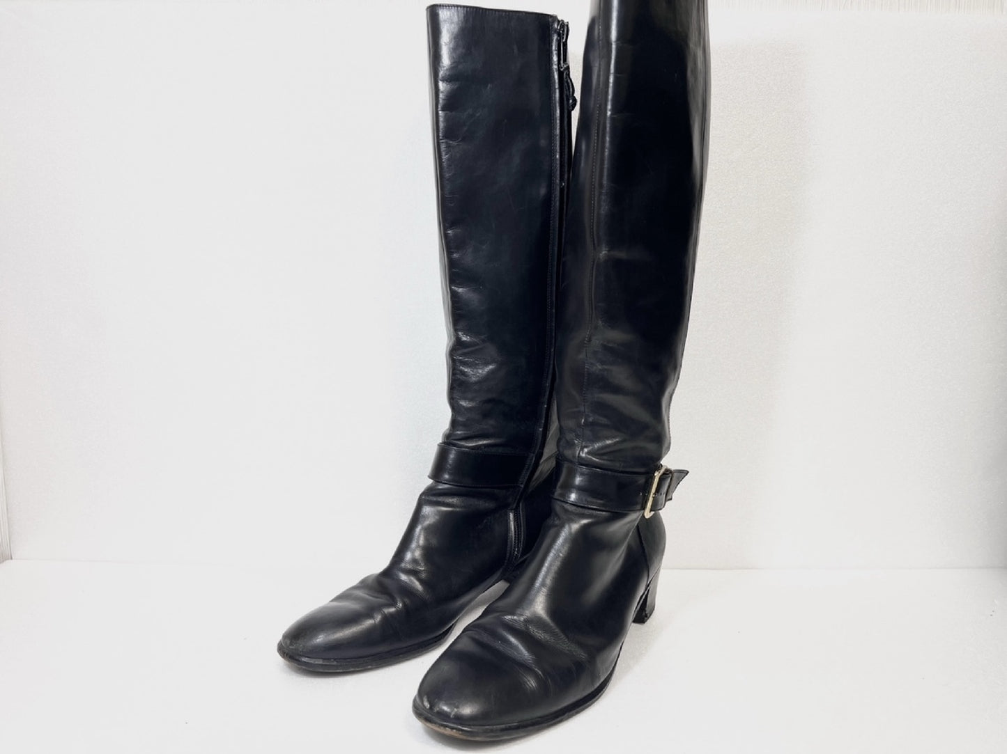 Salvatore Ferragamo Side Zip Leather Long Boots Black Size 6 1/2 Other Shoes