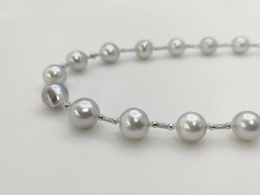 Pearl diameter: approx. 8.5mm-9.4mm, 18K White Gold/Metal, 24.2g, Necklace 