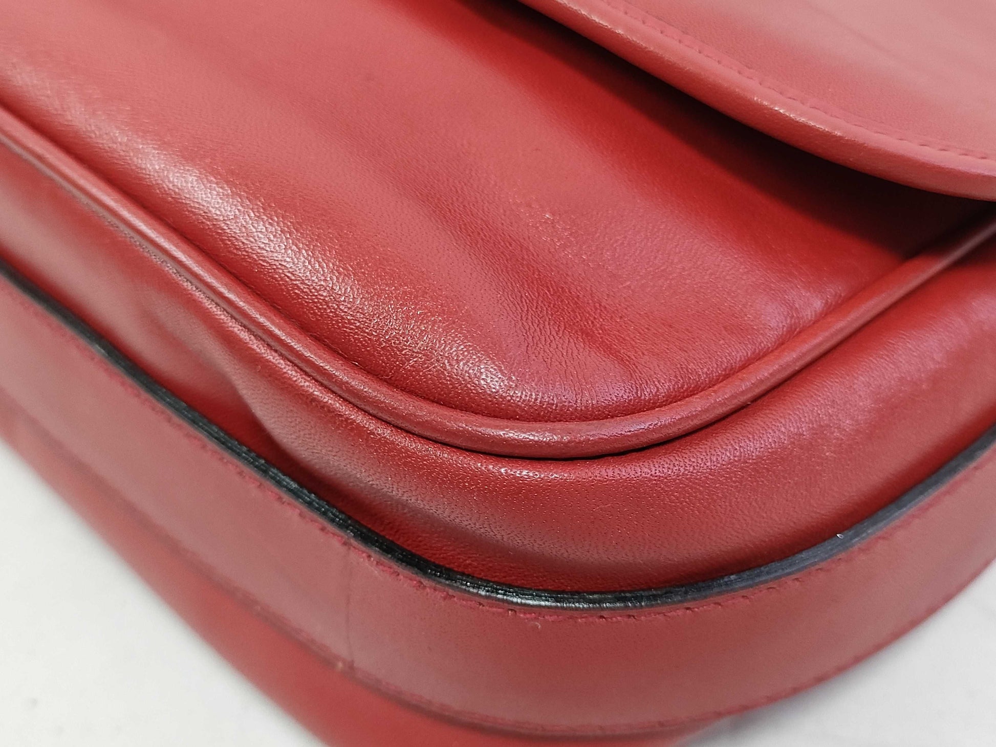 CELINE Leather Shoulder Bag, Crossbody, Red, Serial