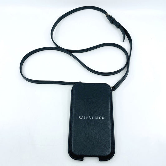 BALENCIAGA Phone Shoulder Leather Logo Black Pouch