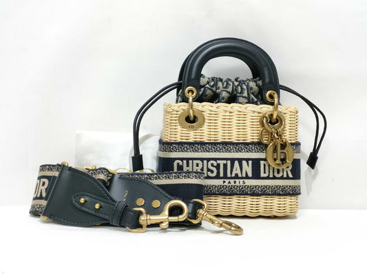 Dior Oblique Wicker Mini Straw/Canvas Handbag