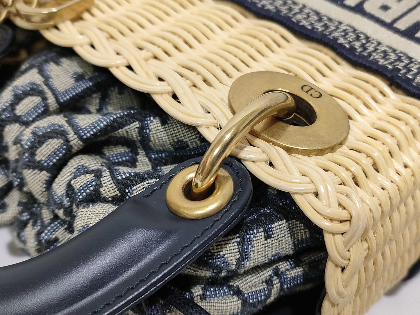 Dior Oblique Wicker Mini Straw/Canvas Handbag