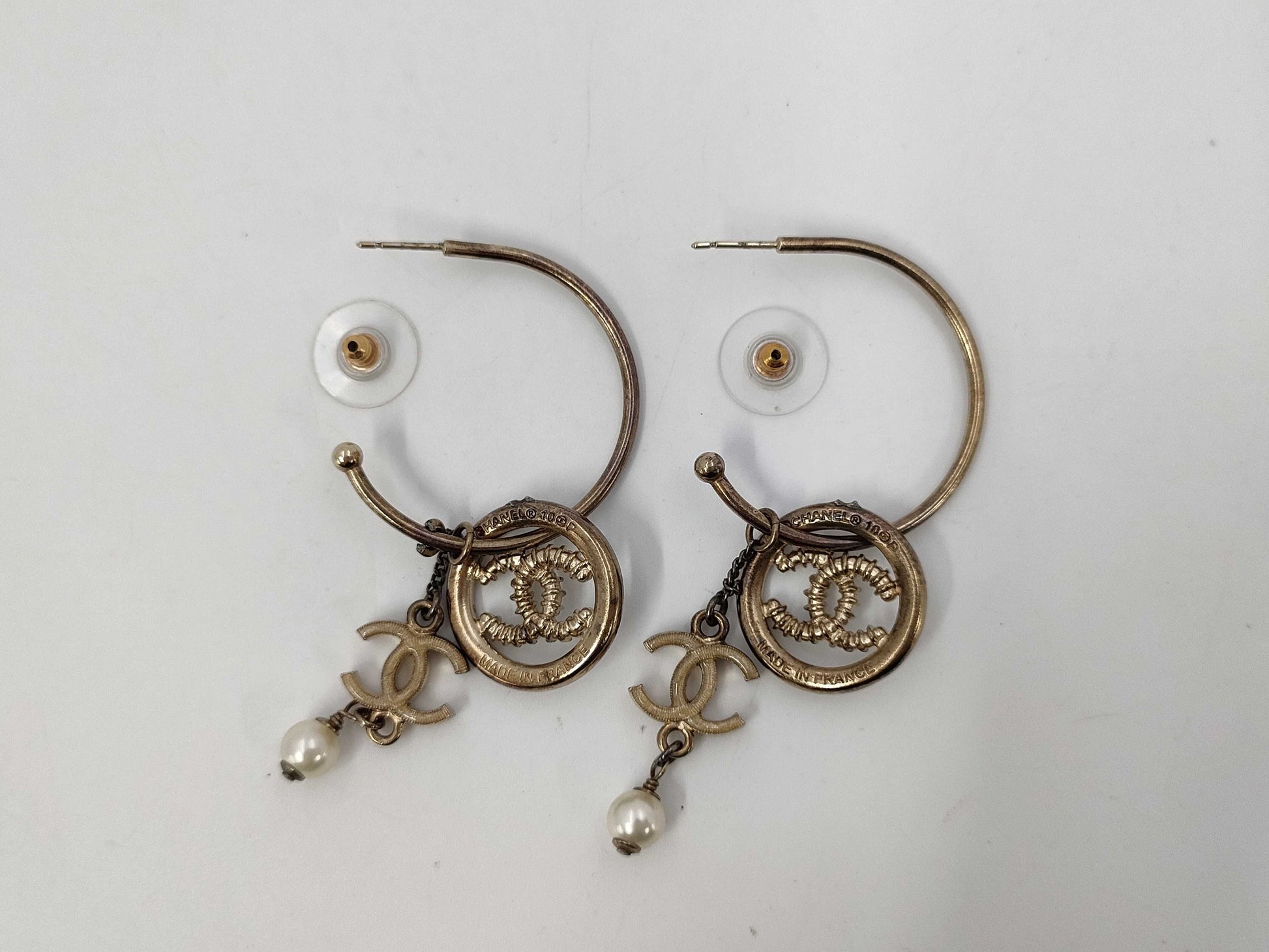 CHANEL Coco Mark Hoop Earrings 10P Stone Removal Earrings