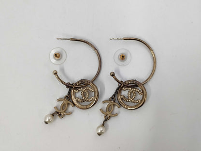 CHANEL Coco Mark Hoop Earrings 10P Stone Removal Earrings