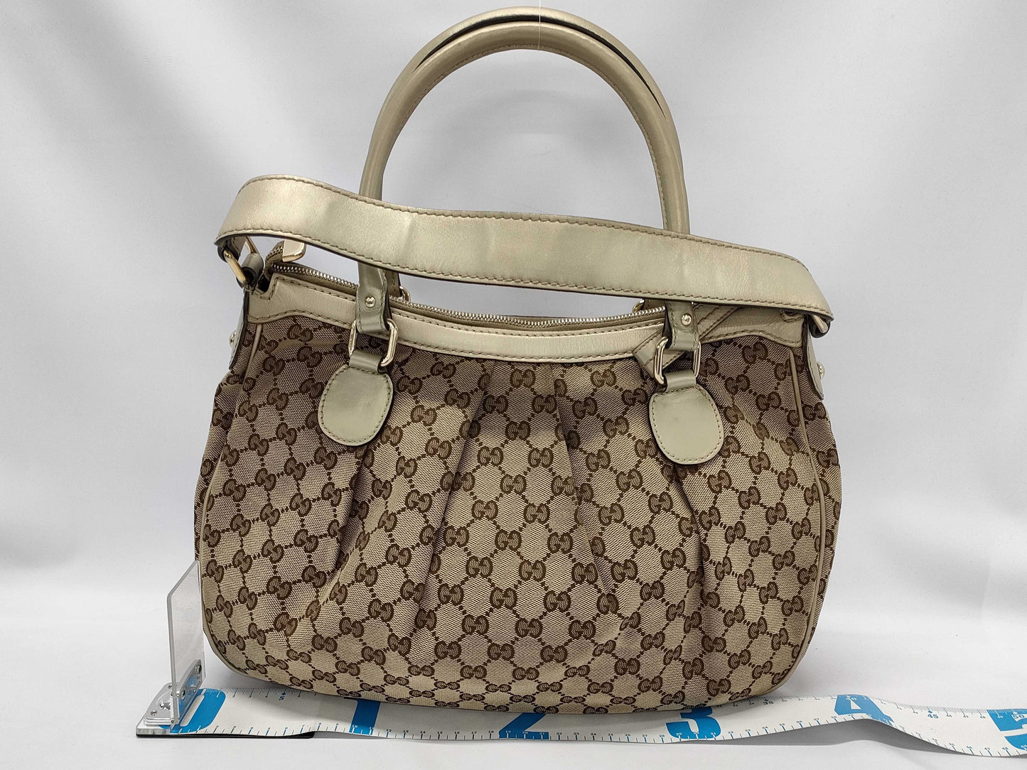 GUCCI Gucci Gold Leather Trim Monogram Tofu Handbag Handbag