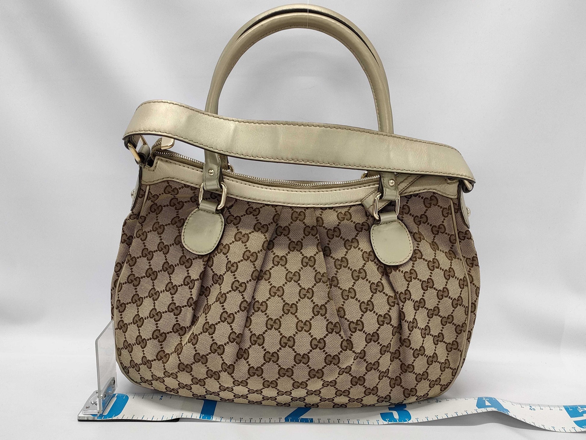 GUCCI Gucci Gold Leather Trim Monogram Tofu Handbag Handbag