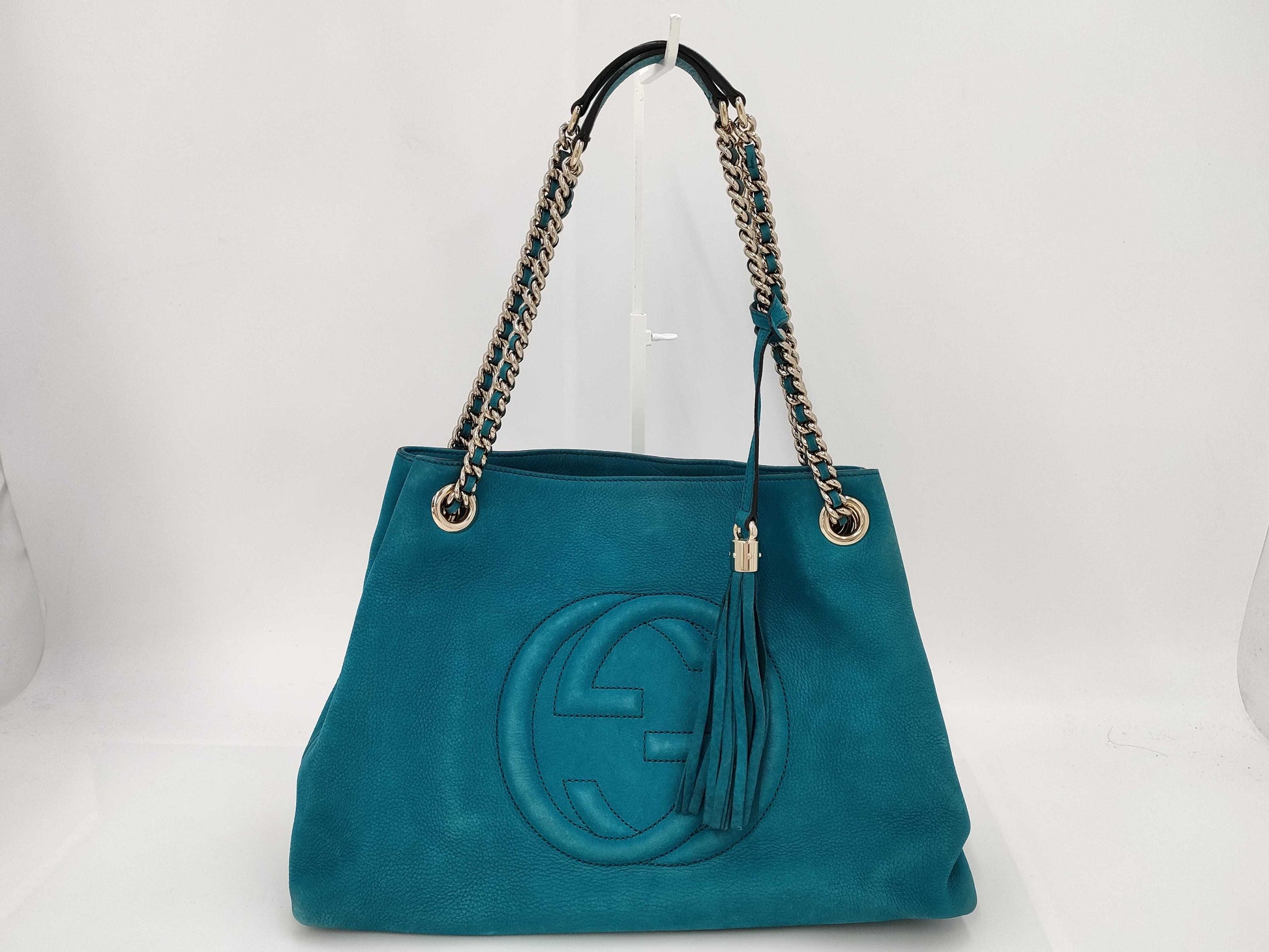 GUCCI Blue Rope-Texture Soho Tassel Tote Bag
