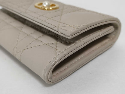 Dior Cannage Jolie Resin Pearl Lambskin Greasy Wallet, Beige. Includes: Box, Dust Bag, Wallet.