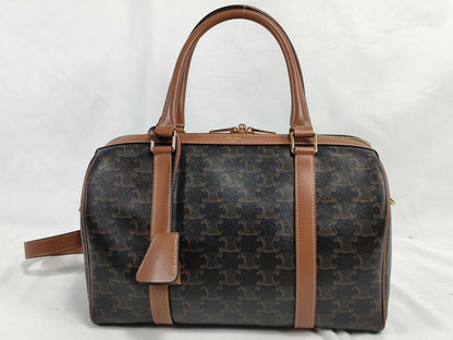 CELINE Triomphe Medium Boston Handbag. Accessories: Shoulder Strap, Cadena, Two Keys.