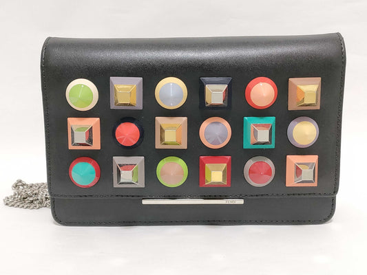 FENDI Chain Wallet Multi-Stud Leather Wallet