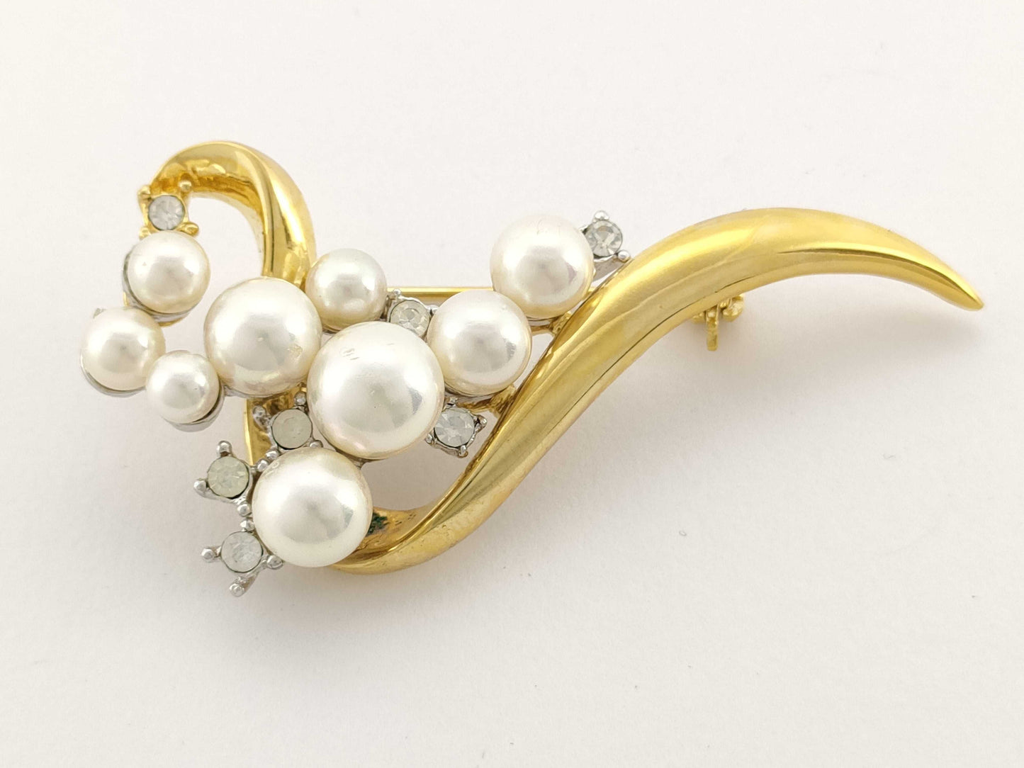 Balmain Faux Pearl and Rhinestone Brooch