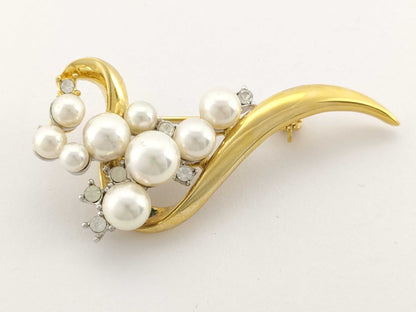 Balmain Faux Pearl and Rhinestone Brooch