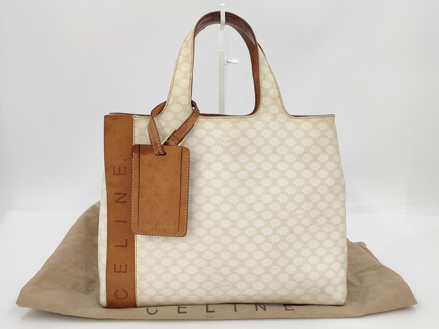 CELINE Macadam PVC White Brown Handbag