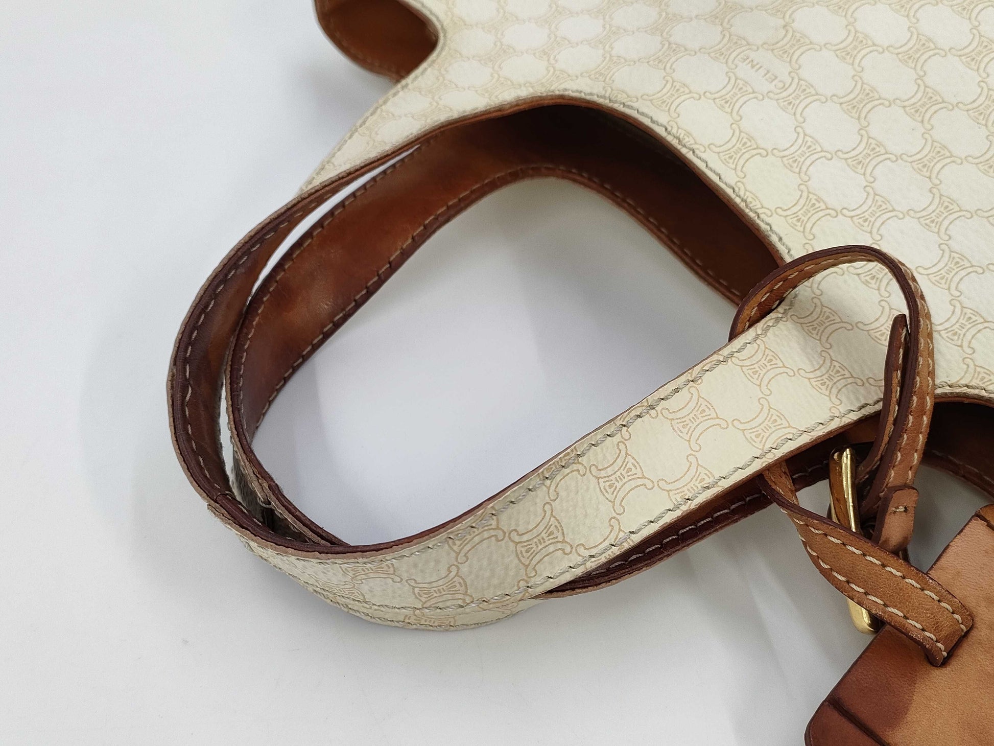 CELINE Macadam PVC White Brown Handbag