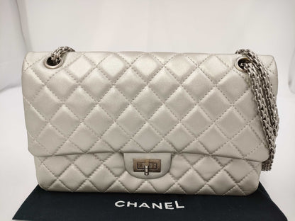 CHANEL Chain Shoulder Bag 2.55 Medium Matelasse Calfskin Metallic Silver Hardware A37586 12 Series Shoulder Bag